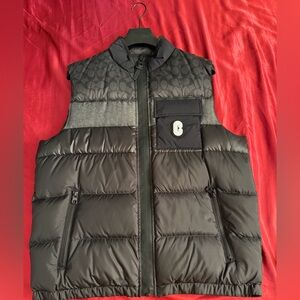 Coach Charcoal and Black Patterned Puffer Vest